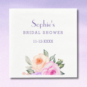 Serviette En Papier Chic Blush Rose Lilac Bright Roses Fête des mariée