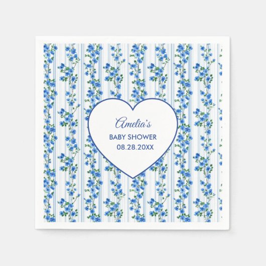 Serviette En Papier Chic Boho Blue Wildflower Boy floral Baby Shower  (Devant)