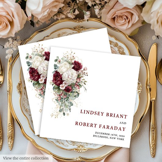 Serviette En Papier Chic Boho Burgundy Gold Rose Wedding Paper Napkins
