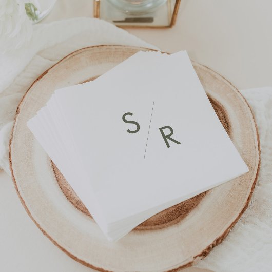 Serviette En Papier Chic Boho Green et blanc Monogrammes serviettes