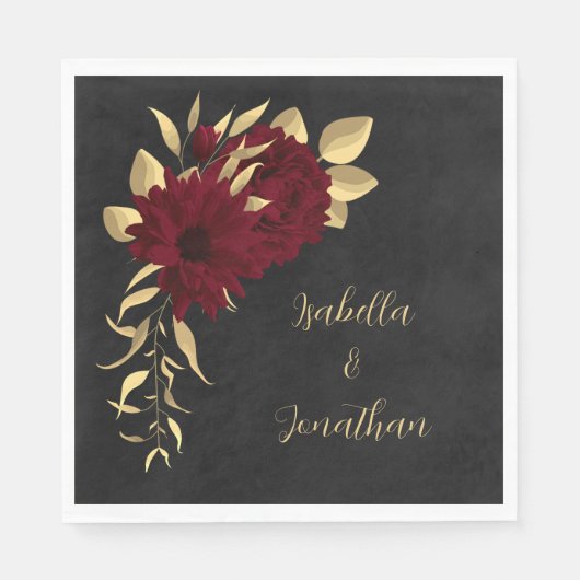 Serviette En Papier Chic bordeaux et or noir (Devant)