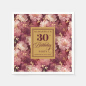 Serviette En Papier Chic Bourgogne Blush Gold Aquarelle 30e anniversai (Devant)