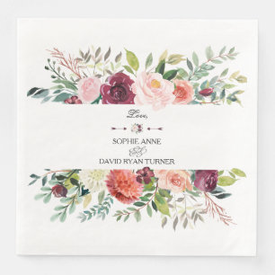 Serviette En Papier Chic Bourgogne Blush Ivory Floral Wreath Mariage
