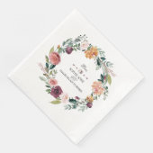 Serviette En Papier Chic Bourgogne Blush Ivory Floral Wreath Mariage (Coin)