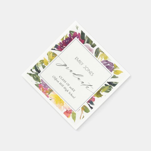 Serviette En Papier Chic Bourgogne jaune rose floral photo Graduation (Coin)