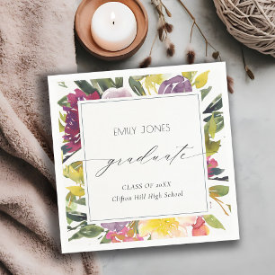 Serviette En Papier Chic Bourgogne jaune rose floral photo Graduation