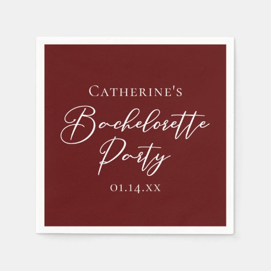 Serviette En Papier Chic Burgundy Bachelorette Party Personalized (Devant)