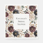 Serviette En Papier Chic Burgundy Crème Fleurie Mariage (Devant)