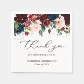 Serviette En Papier Chic Burgundy Florals Script Merci Graduation (Devant)