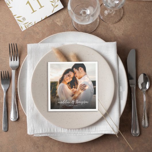 Serviette En Papier Chic Calligraphie blanc superposition Texte Mariag