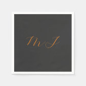 Serviette En Papier Chic calligraphie gris orange monogramme nom initi (Devant)