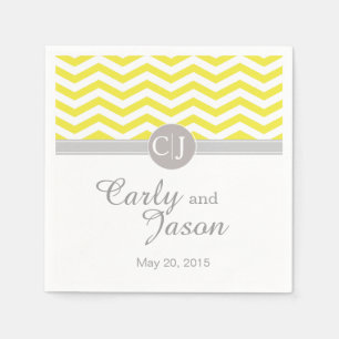 Serviette En Papier Chic Chevron   jaune gris blanc