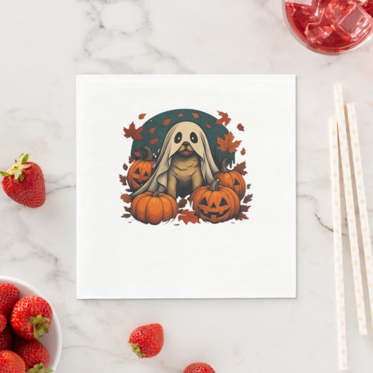 Serviette En Papier Chic chien Carlin avec Citrouille Automne Hallowee (En situation)