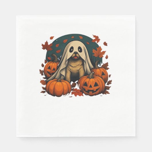 Serviette En Papier Chic chien Carlin avec Citrouille Automne Hallowee (Devant)