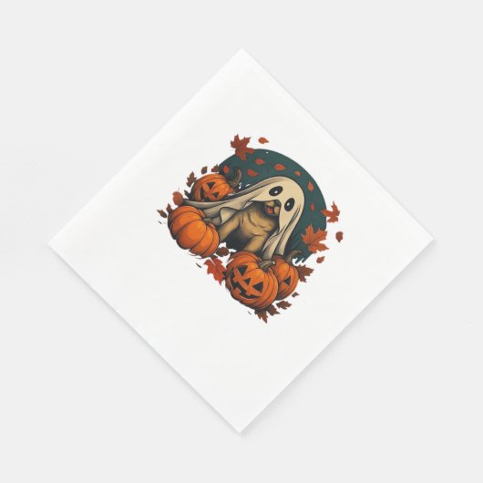 Serviette En Papier Chic chien Carlin avec Citrouille Automne Hallowee (Coin)
