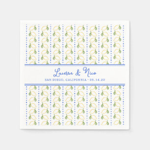 Serviette En Papier Chic Citron Citrus Elégant Mariage d'été bleu