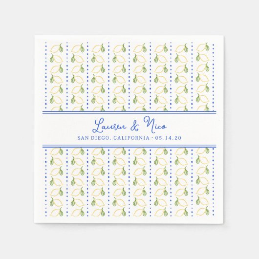 Serviette En Papier Chic Citron Citrus Elégant Mariage d'été bleu (Devant)