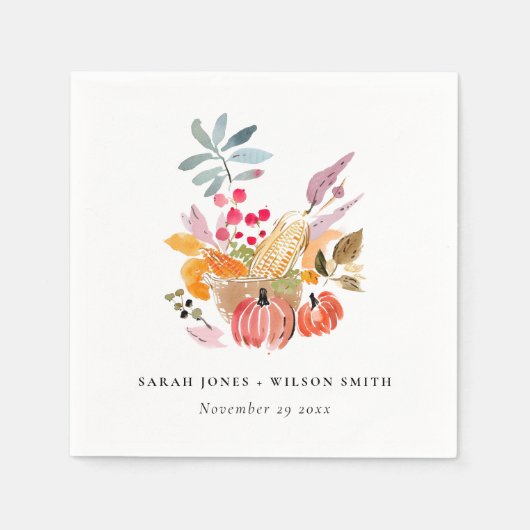 Serviette En Papier Chic Citrouille de récolte d'automne Mariage d'aqu (Devant)
