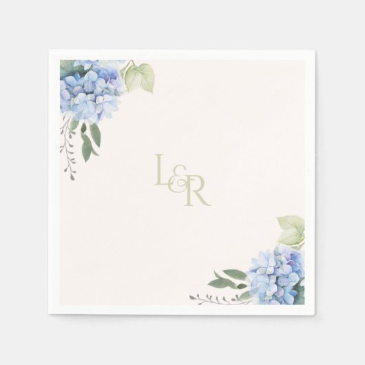 Serviette En Papier Chic Creamy Blush & Blue Hydrangea Mariage (Devant)