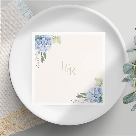 Serviette En Papier Chic Creamy Blush & Blue Hydrangea Mariage