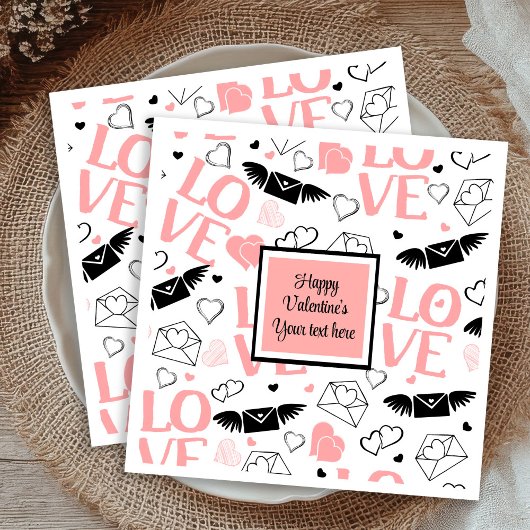 Serviette En Papier Chic Custom Pink Black Hearts Hand Drawn Valentine