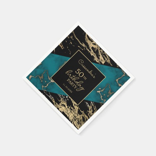 Serviette En Papier Chic Cyan Marbre or Paint Paint Texture Anniversai (Coin)