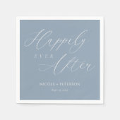 Serviette En Papier Chic Dusty Bleu & Blanc Heureux Jamais Après Maria (Devant)