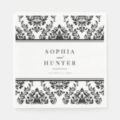 Serviette En Papier Chic Elegant Black White Mariage damassé (Devant)