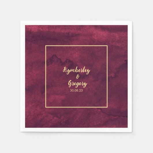 Serviette En Papier Chic Elegant Burgundy Aquarelle (Devant)