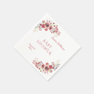 Serviette En Papier Chic Élégant Fleurs Rouges Aquarelle Baby Shower