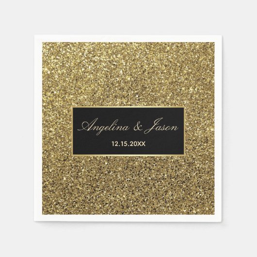 Serviette En Papier Chic Elegant Luxe Parties scintillant noir et or M (Devant)
