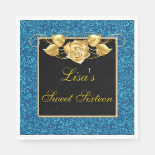 Serviette En Papier Chic Élégant Paillettes Bleu Rose Dorée 16 Ans