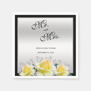 Serviette En Papier Chic Elegant Rose Mariage argent