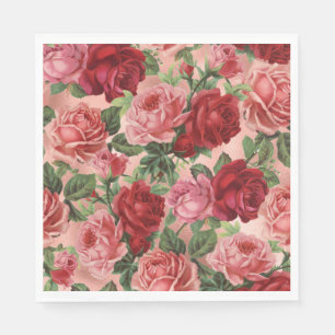 Serviette En Papier Chic Elegant Vintage Rose Rouge Roses Floral