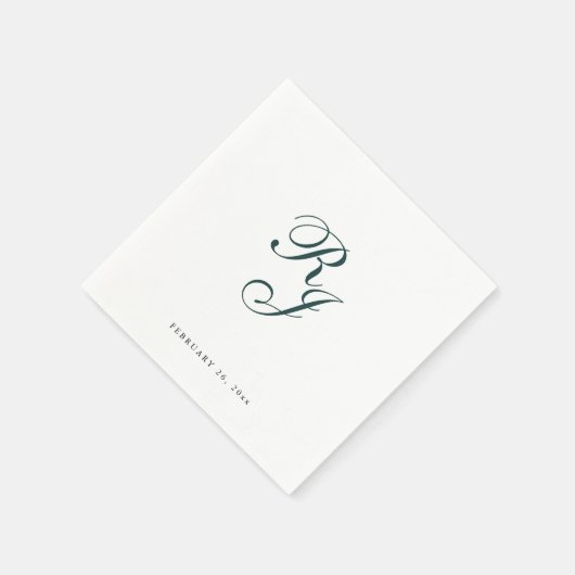 Serviette En Papier Chic Emerald Green Monogram Mariage serviettes (Coin)
