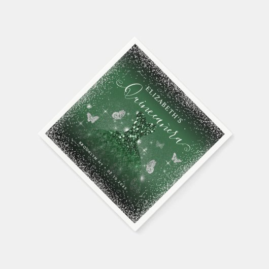 Serviette En Papier Chic Emerald Green Parties scintillant Argent Gown (Coin)