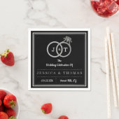 Serviette En Papier Chic Faux Argent Huile Monogramme Mariage Cercles (En situation)