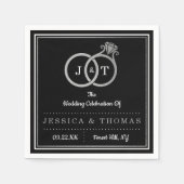 Serviette En Papier Chic Faux Argent Huile Monogramme Mariage Cercles (Devant)