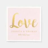 Serviette En Papier Chic Faux Gold Foil & Blush Pink Love Mariage (Devant)