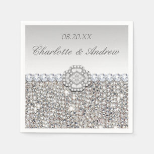 Serviette En Papier Chic Faux Séquins Argent Diamants Mariage