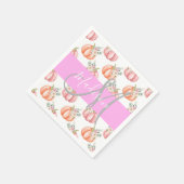 Serviette En Papier Chic Floral Blanc rose Pêche Citrouille Nom du mon (Coin)