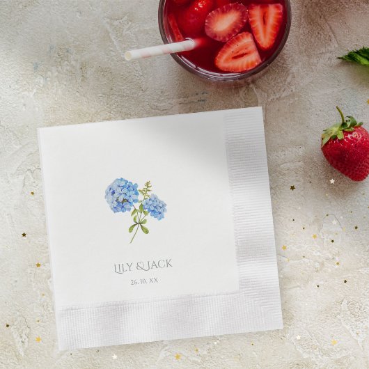 Serviette En Papier Chic Floral Blue Hydrangea Cocktail Mariage d'évén