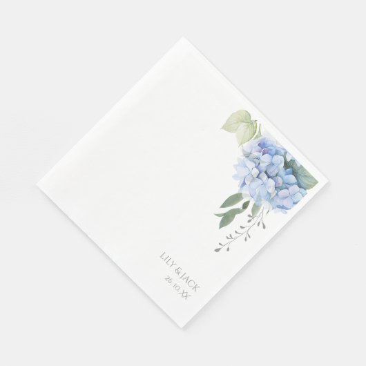 Serviette En Papier Chic Floral Blue Hydrangea Mariage (Coin)