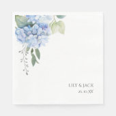 Serviette En Papier Chic Floral Blue Hydrangea Mariage Blanc (Devant)