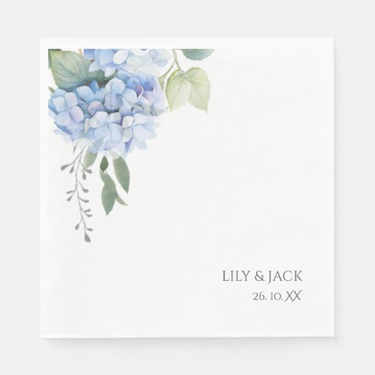 Serviette En Papier Chic Floral Blue Hydrangea Mariage Blanc (Devant)