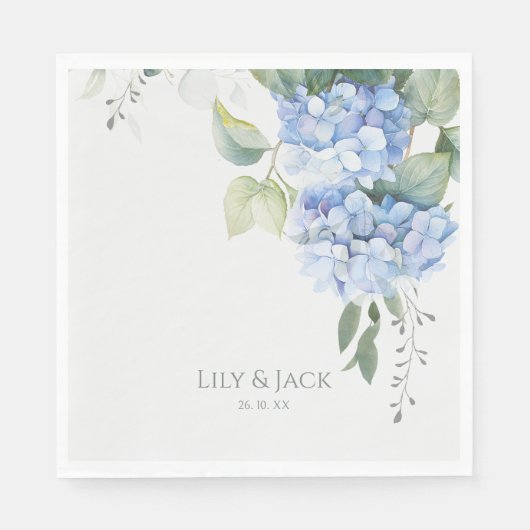 Serviette En Papier Chic Floral Blue Hydrangea Mariage d'événement (Devant)