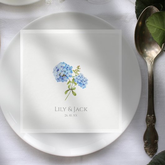 Serviette En Papier Chic Floral Blue Hydrangea Mariage d'événement