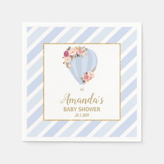 Serviette En Papier Chic Floral Hot Air Balloon bébé garçon douche ble (Devant)