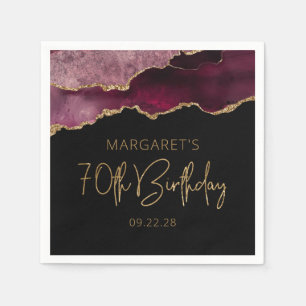 Serviette En Papier Chic Géode d'agate Bourgogne Or 70e Anniversaire