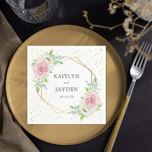 Serviette En Papier Chic Géométrique Mariage floral à huile d'or